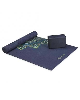 GAIAM Yoga Beginners Kit, 4mm Mat, Brick & Strap, NEW, Teal
