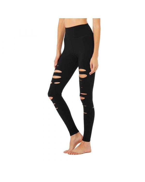 Alo Yoga womens High Waisted Ripped Warrior Leggings, Anthracite